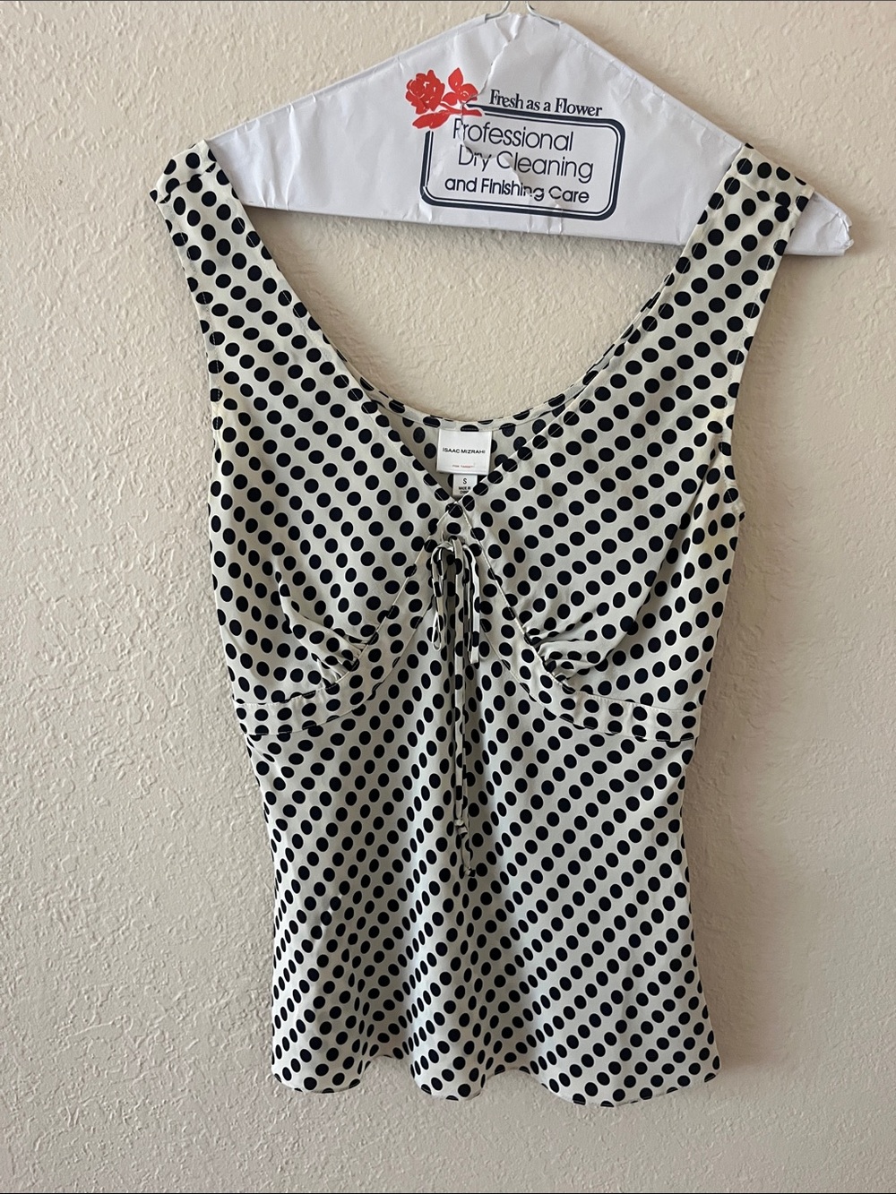 Isaac Mizrahi Black Polka Dot Cream Tank Top